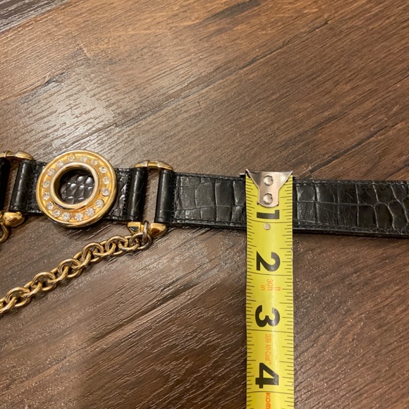 Y2K VINTAGE STREETS AHEAD CROC LEATHER BELT EMBELLISHED CHAINS RHINESTONES SZ S main image 4